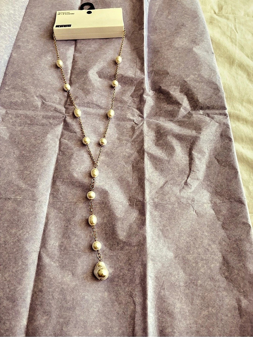 Beaded Pendant Necklace in Gold & Cream NWT